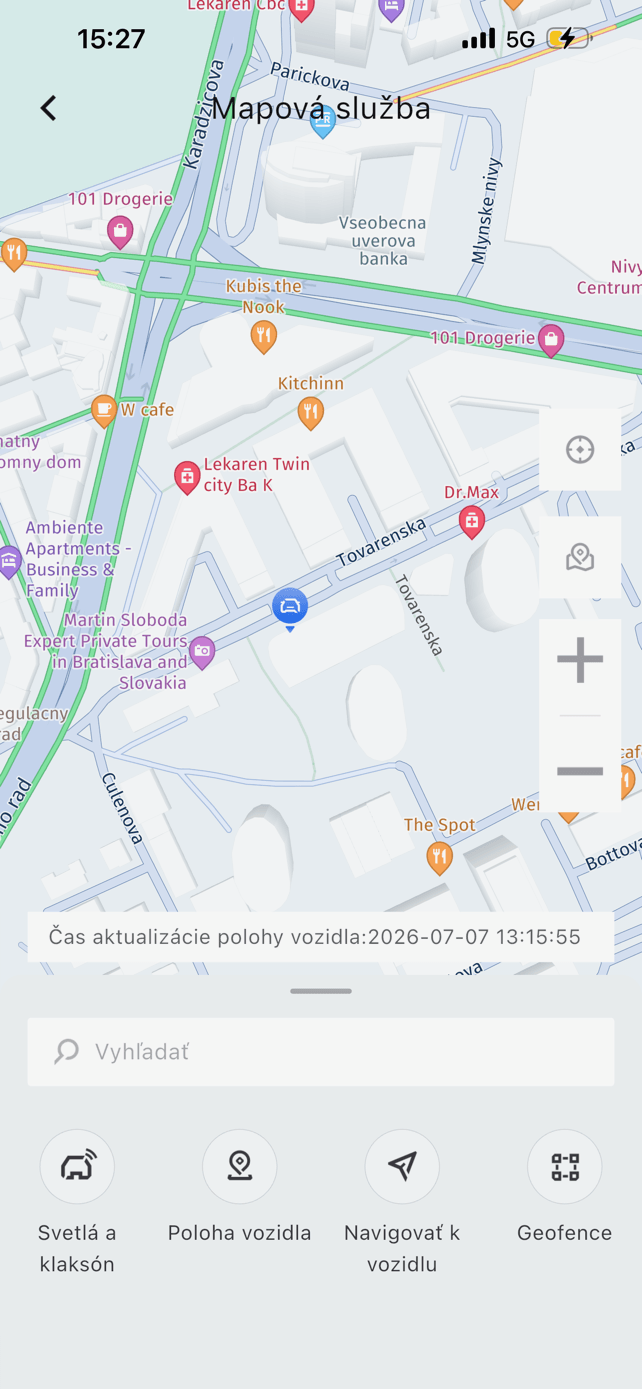 Poloha vozu v aplikaci CHERY